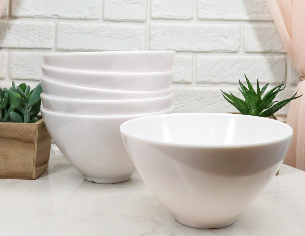 Restaurant Supply Contemporary Round White Jade Melamine Soup Salad Bowls Set 6