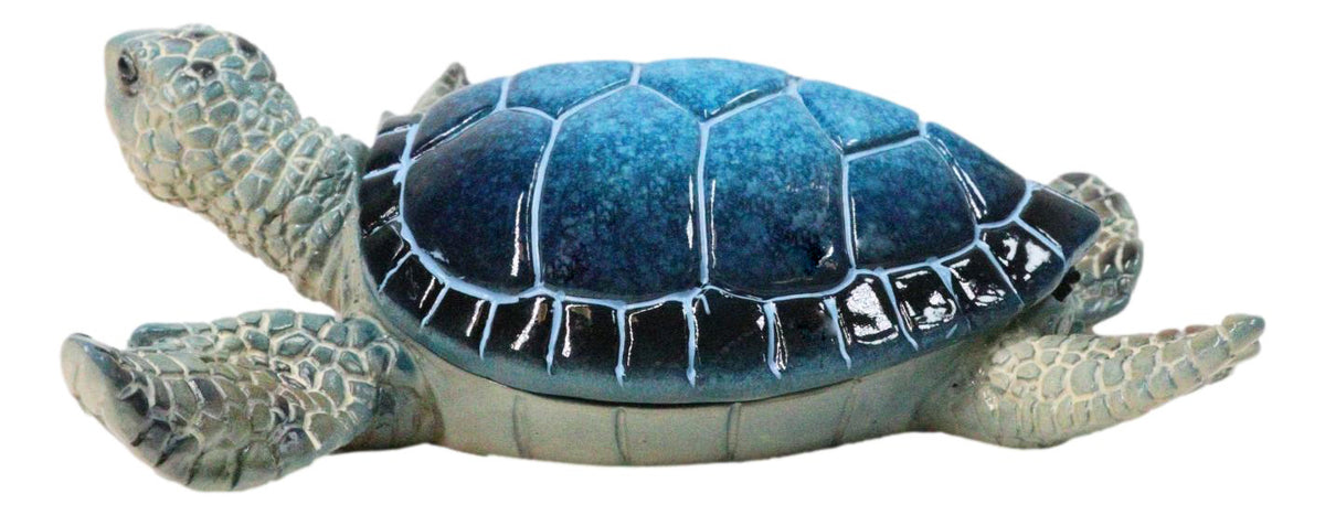 Marine Swimming Blue Shell Sea Turtle Decorative Jewelry Trinket Box Figurine