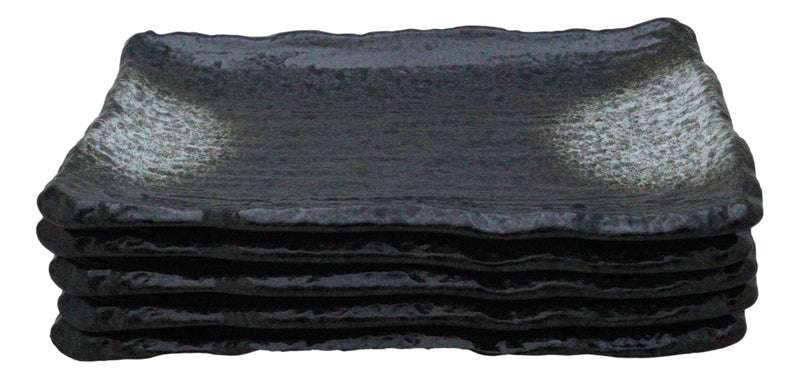 Pack Of 5 Charcoal Grey Tone Hakumu Collection Rectangular Wavy Sushi Plates