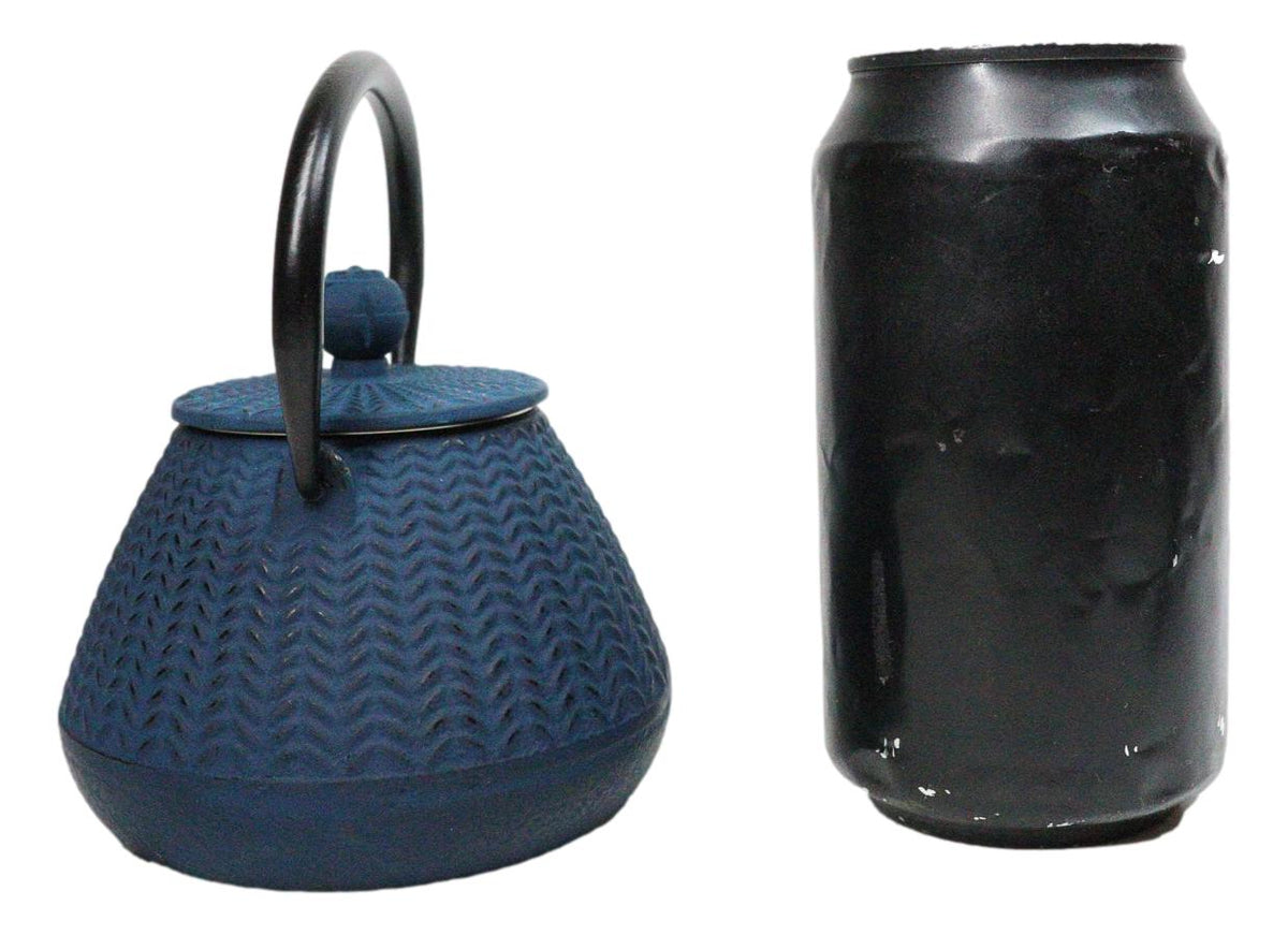 Blue Tokusa Geometric Textured Pattern Petite Cast Iron Teapot 10oz Tea Pot