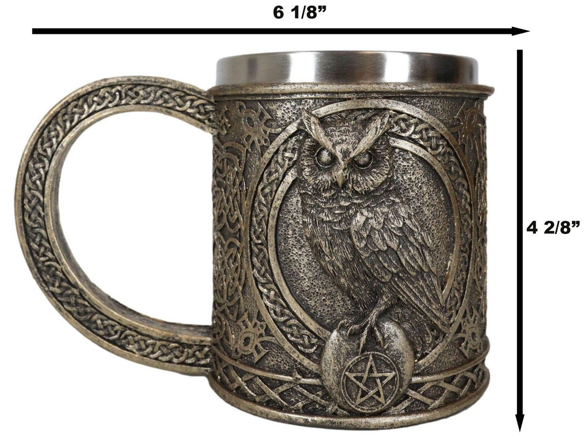 Celtic Knot Wicca Wise Great Horned Owl Perching On Pentagram Star Coffee Mug