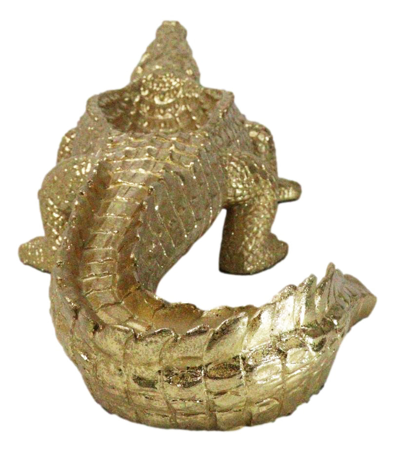 Large Gold Patina Crocodile Baring Razor Teeth Jewelry Tray Organizer Holder18"L