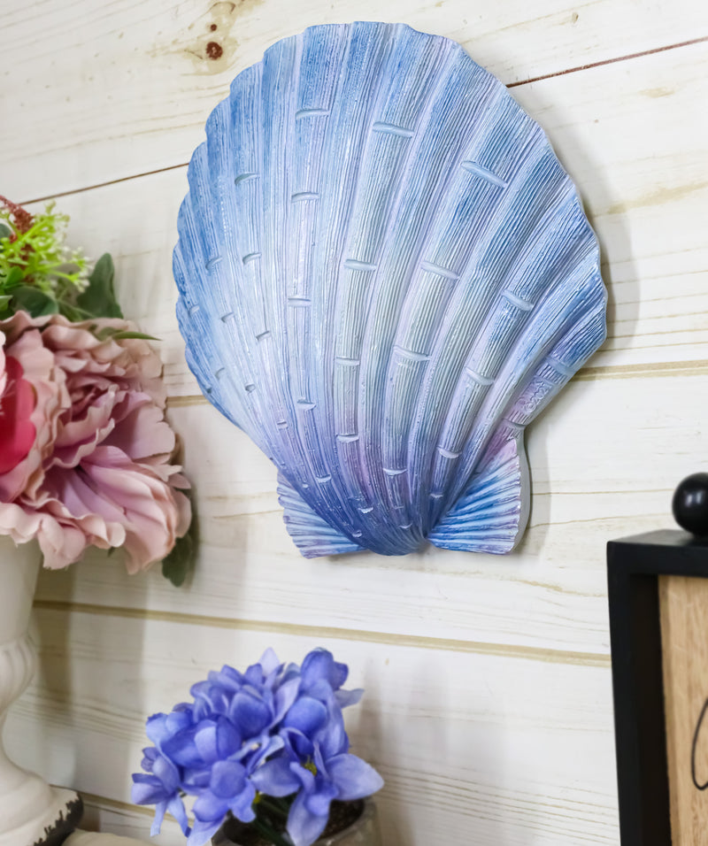 Ocean Nautical Marine Beach Aqua Blue Scallop Sea Shell Wall Plaque Decor 8.25"L