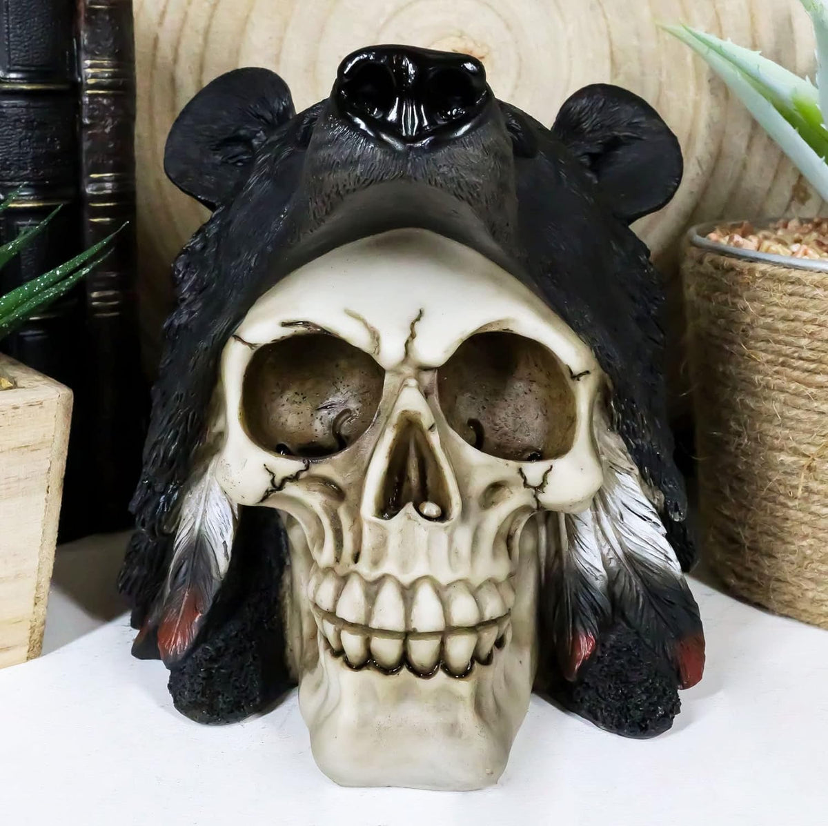 Big Bear Headdress Skull Statue Gothic Macabre Figurine Skulls Black Bears 5.5"H