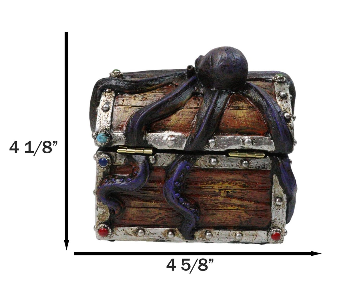 Nautical Octopus Tentacles On Small Treasure Chest Decorative Trinket Box Figure