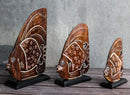 Balinese Wood Handicrafts Tropical Floral Angel Fish Family Set of 3 Figurines