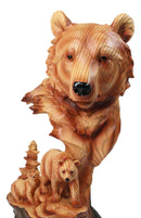 Bear Head with Cub Family Figurine Faux Wood Carved Look Black Bear Statue