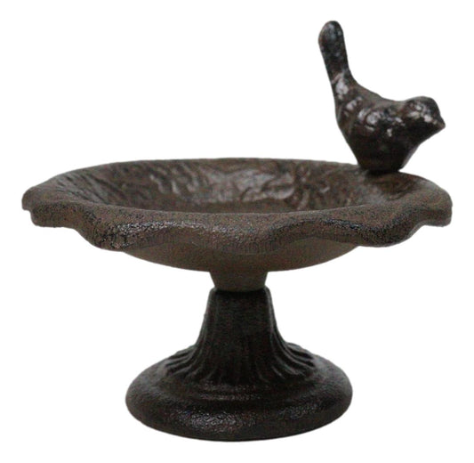 Cast Iron Rustic Whimsical Bird On Fountain Bird Feeder Bath Small Sculpture - Ebros Gift