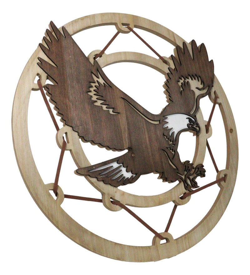 Rustic MDF Wood Flying Bald Eagle Dreamcatcher Web Circle Wall Decor Plaque