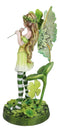 Green Shamrock Lucky Clovers Spring Garden Fairy With Striped Leggings Figurine