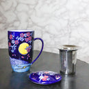Blue Moon Fuji Mountain 15oz Porcelain Tea Mug With Lid Stainless Steel Infuser