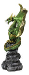 Green And Gold Scales Behemoth Dragon Perching On Ancient Rock Arch Figurine