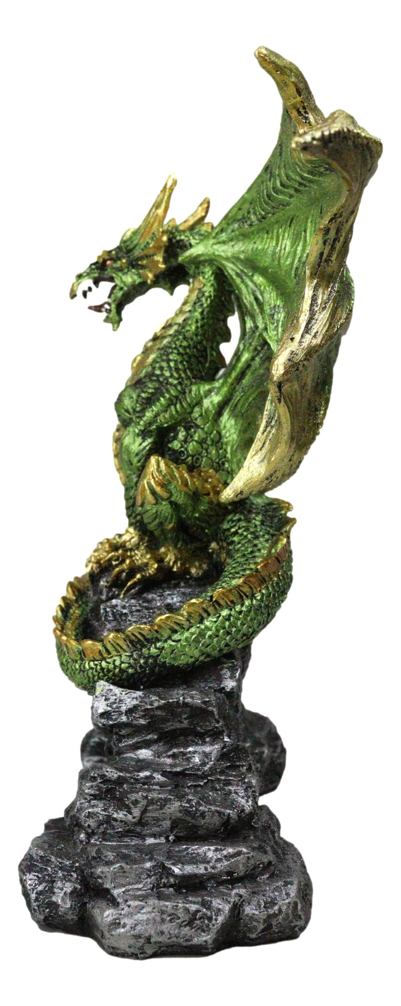 Green And Gold Scales Behemoth Dragon Perching On Ancient Rock Arch Figurine