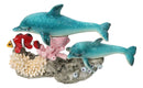 Ocean Blue Dolphins Clownfish Swimming By Coral Reef and Sea Anemone Figurine