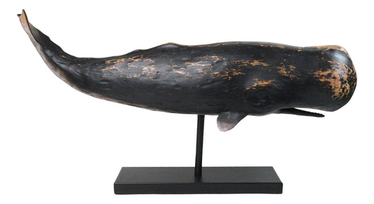 30"L Large Nautical Marine Sperm Whale Fish Faux Wood Sculpture On Pole Stand - Ebros Gift