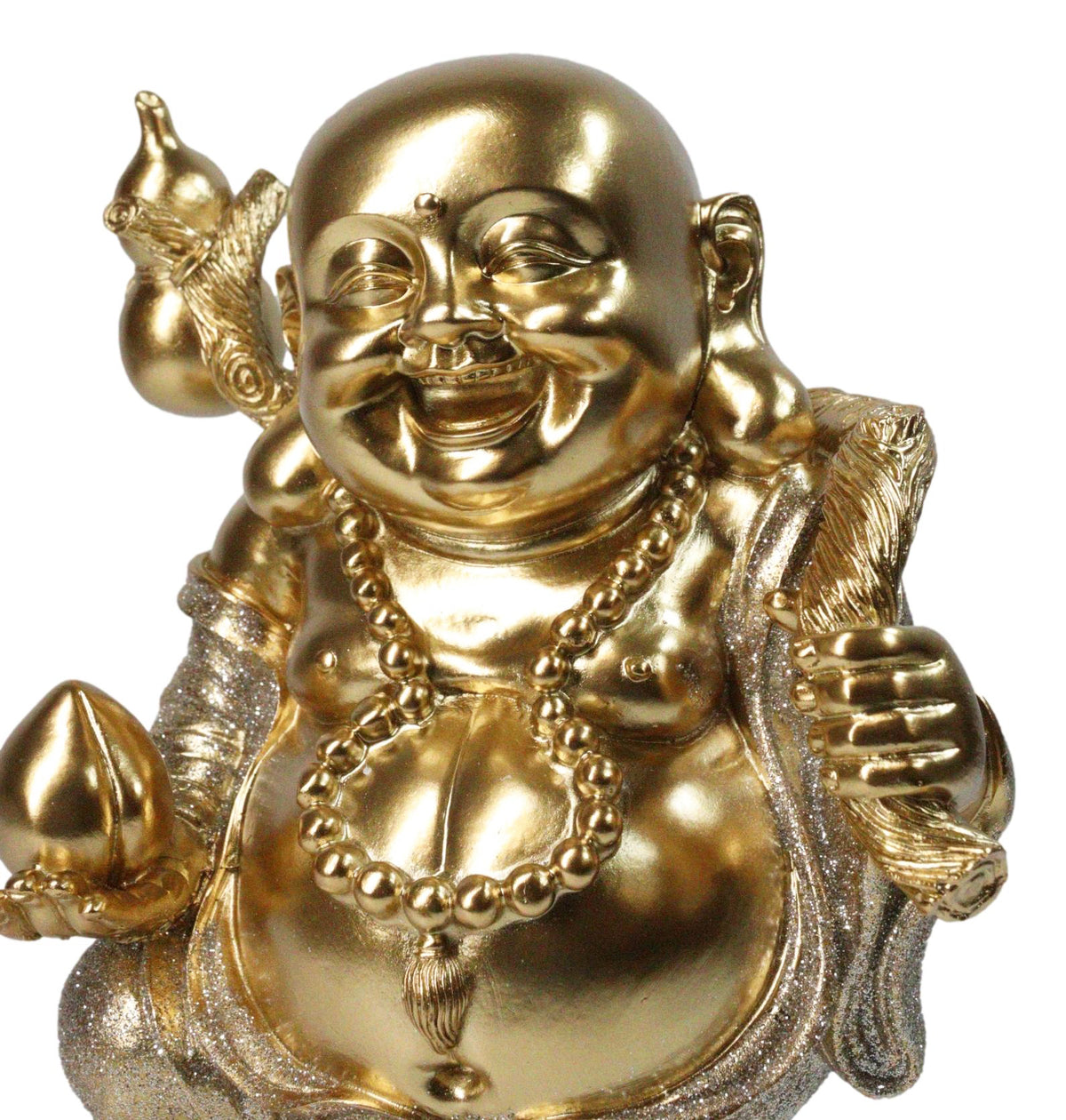 Golden Maitreya Laughing Buddha Bodhisattva Figurine Prosperity Wealth Happiness