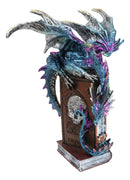Spell Caster Metallic Ocean Dragon Perching On Necromancy Skull Books Figurine