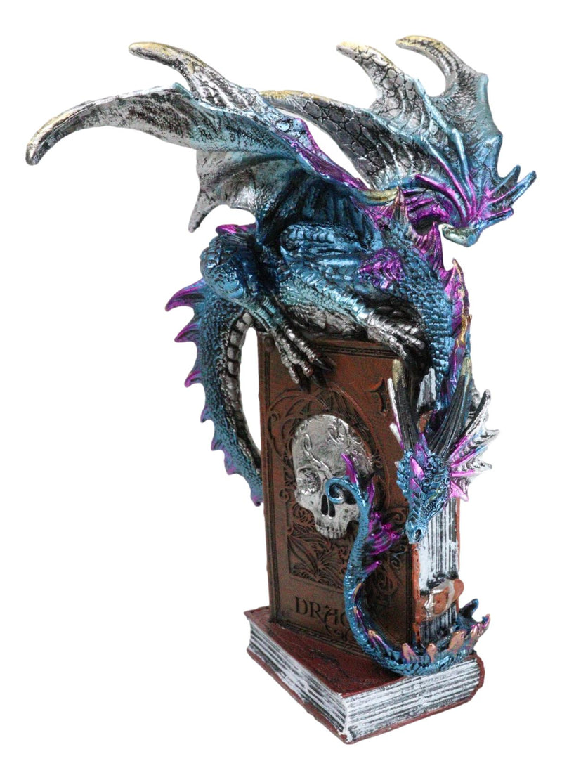 Spell Caster Metallic Ocean Dragon Perching On Necromancy Skull Books Figurine