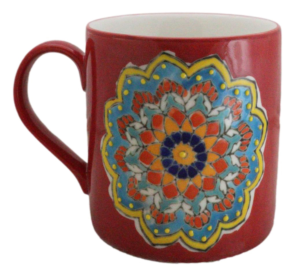 Red Muladhara Root Chakra Zen Flower Of Life Mandala Circle Ceramic Mug Cup