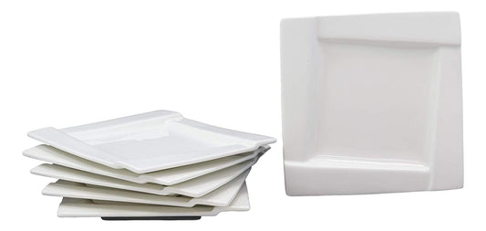 Set Of 6 Contemporary White Porcelain Square Salad Appetizer Dessert Plates 5.5"