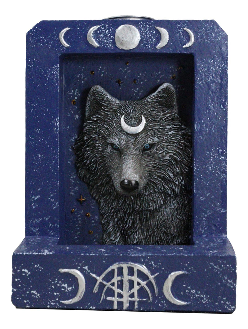 Phases Of The Moon Alpha Black Wolf With Crescent Mark Backflow Incense Burner