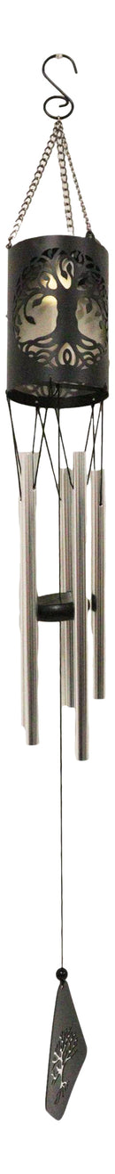 Celtic Tree Of Life Cylindrical Steel Metal Filigree Hanging Solar Wind Chime