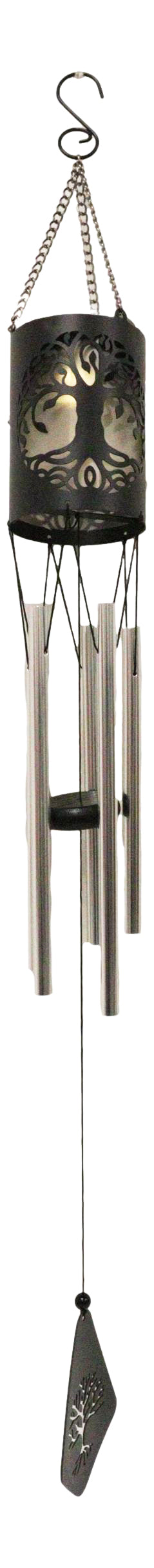 Celtic Tree Of Life Cylindrical Steel Metal Filigree Hanging Solar Wind Chime