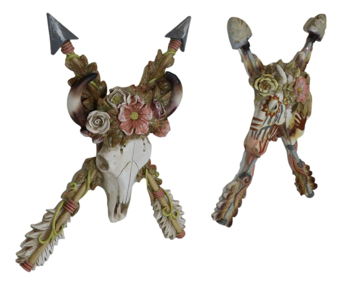 Set of 2 Western Floral Blooms Cow Skull & Horse With Crossed Arrows Wall Decor