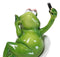 Green Queen Diva Lady Frog Taking Selfie Seated On Salon Chair Figurine 7"H