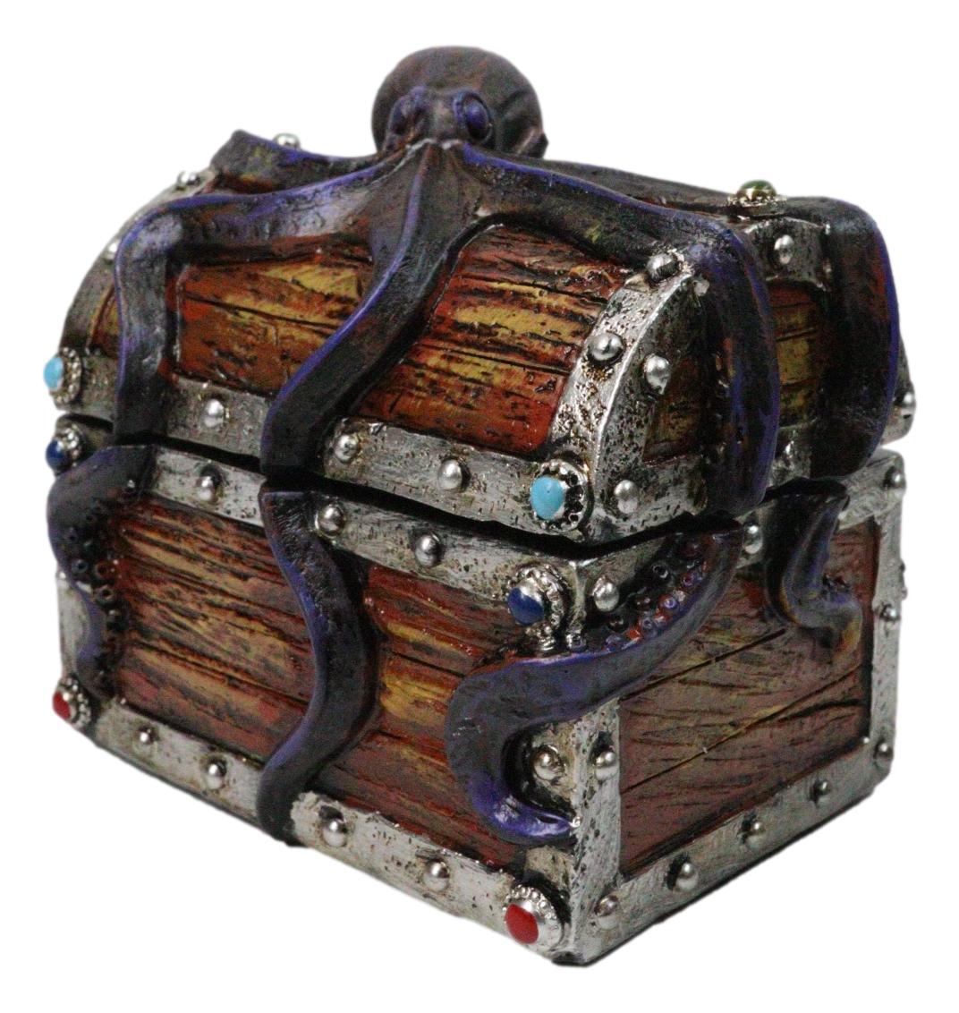 Nautical Octopus Tentacles On Small Treasure Chest Decorative Trinket Box Figure