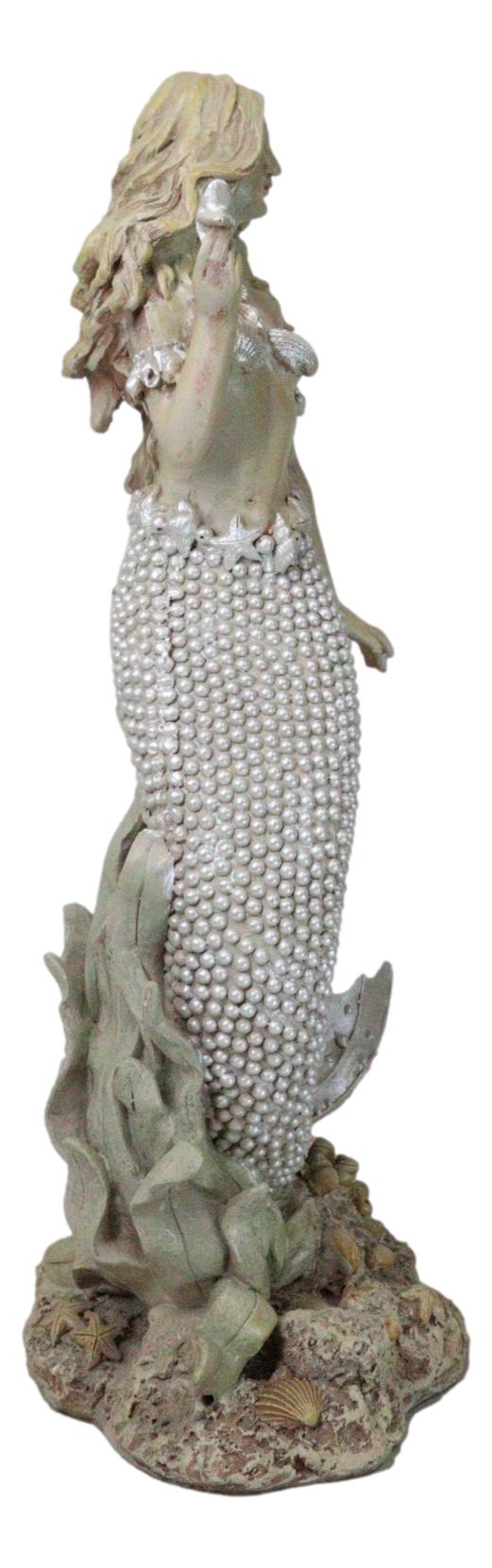 Large 15"H Vintage Sea Queen Ariel Mermaid Holding Starfish By Coral Reef Statue