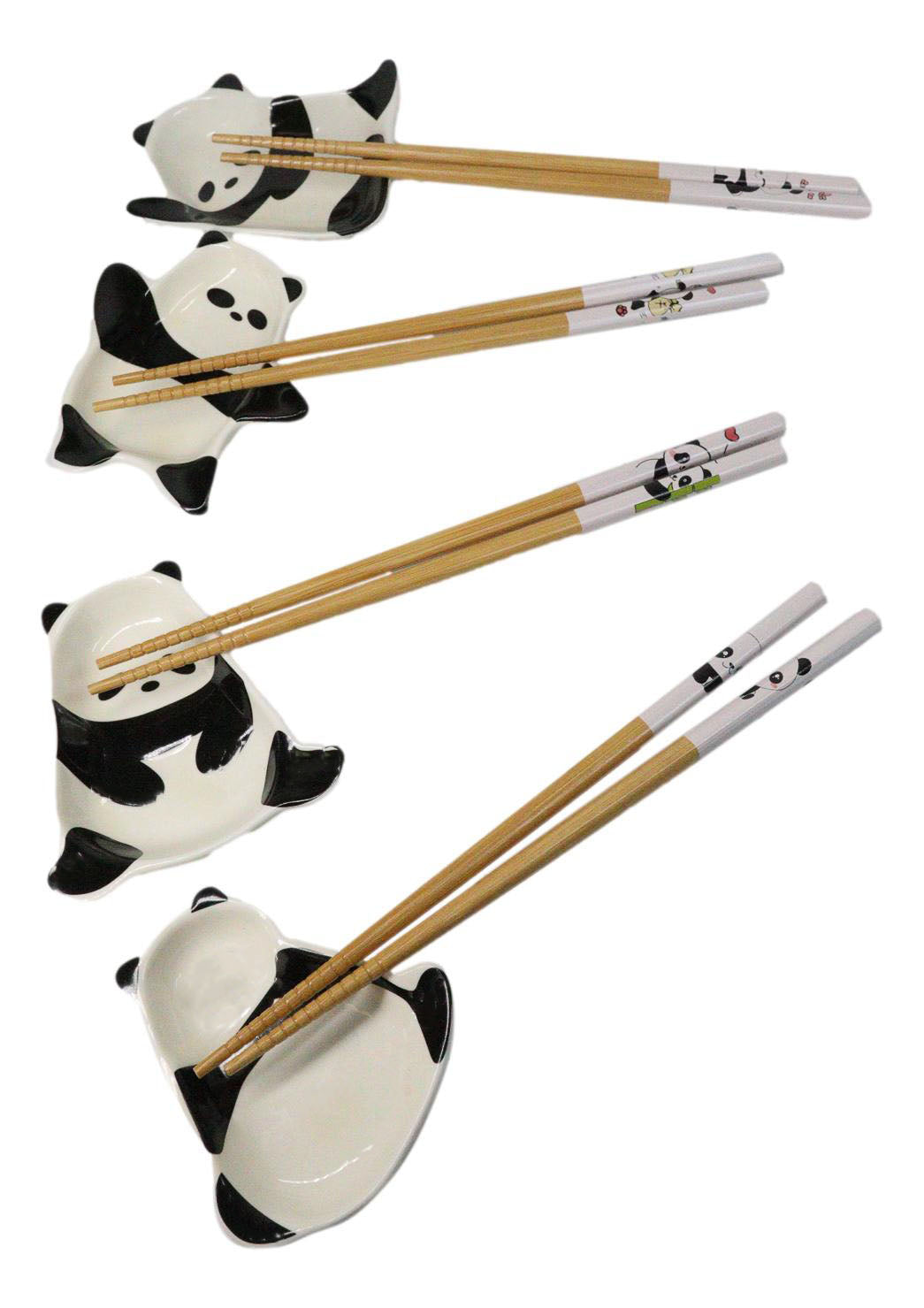 Happy Panda Bears Ceramic Sauce Dishes Chopsticks And Rests Sushi Set For 2