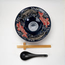 Red Koi Fishes Ceramic Ramen Rice Bowl With Soup Spoon Chopsticks And Rest Set