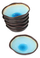 Pack Of 6 Blue Aozora Kannyu Porcelain Irregular Shaped Small Rice Bowls 10oz