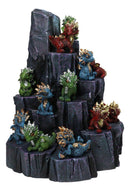 Medieval Mini Metallic Baby Dragons With Rock Mountain Display Figurine Set