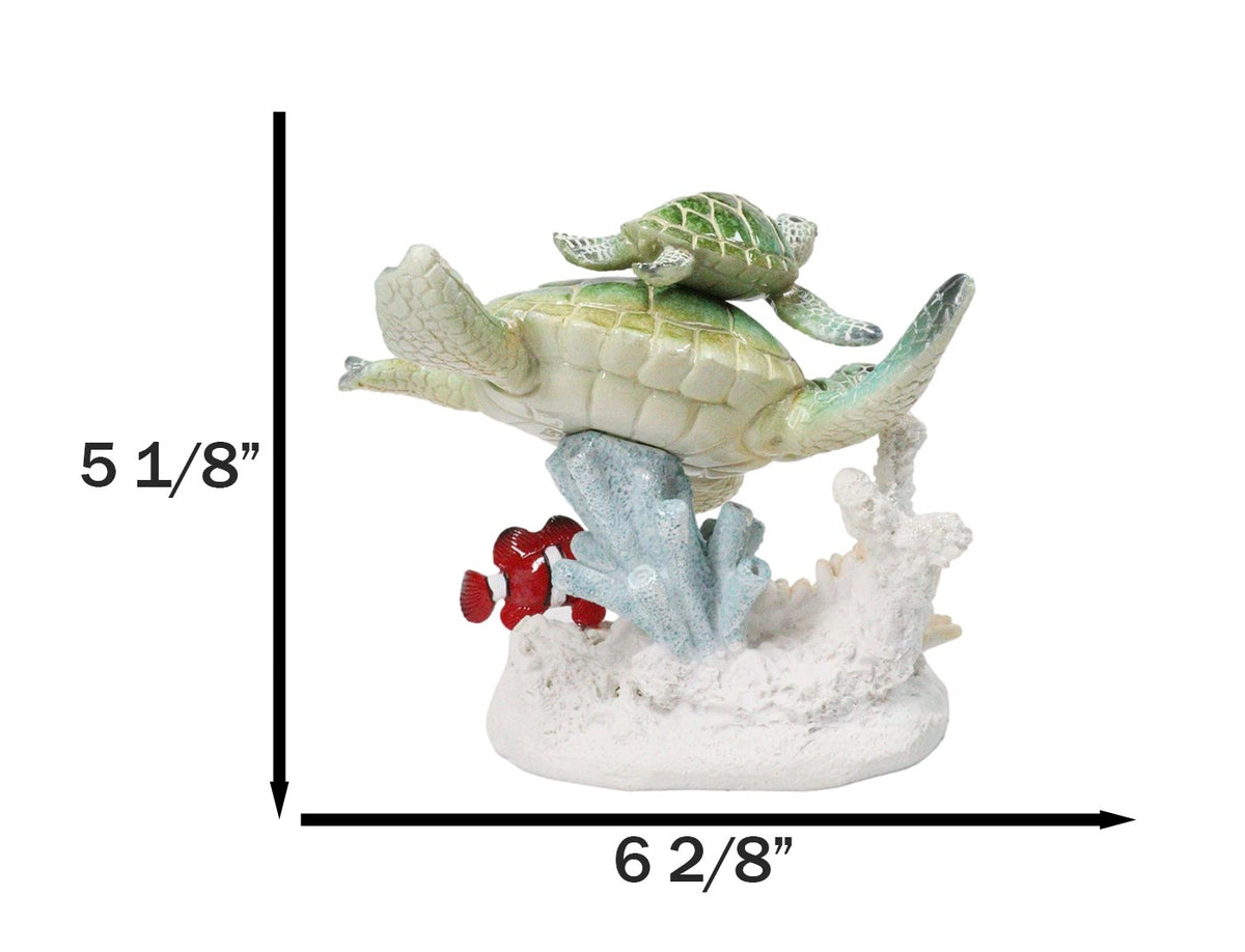 Green Sea Turtles Family Swimming By Coral Reef Sea Anemone Clownfish Figurine
