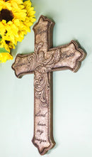 Hope Love Faith Lord Hear My Prayer Fleur De Lis Floral Faux Leather Wall Cross