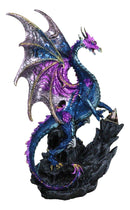 Dream Weaver Night Blue Purple Dragon On Rock Steppes With Glass Pyramid Statue