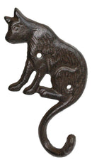 Pack of 2 Cast Iron Rustic Feline Kitty Cat with Playful Tail Wall Hooks