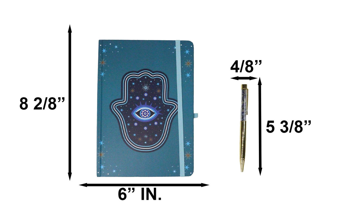 Ebros Gift Hand of Hamsa Evil Eye A5 Notebook Journal with Crystal Pen
