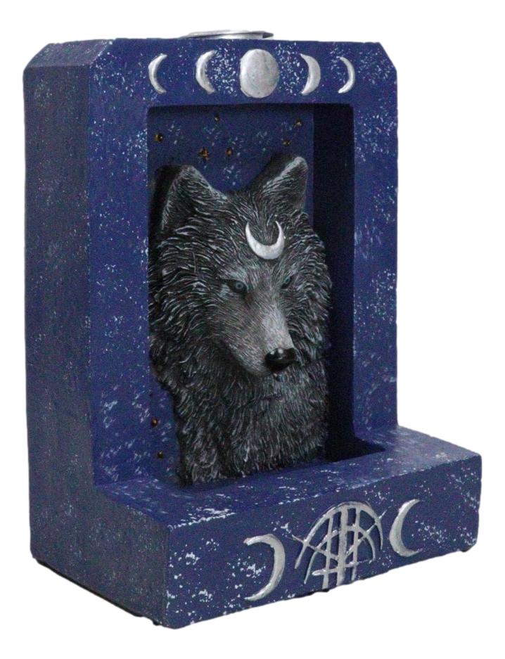 Phases Of The Moon Alpha Black Wolf With Crescent Mark Backflow Incense Burner