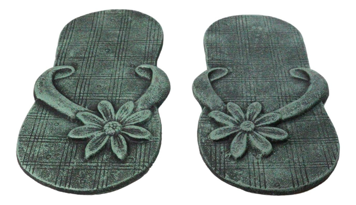 Cast Iron Flip Flop Stepping Stones Set of 2 Beach Getaway Left & Right Sandals