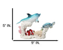 Ocean Dolphin Sea Turtle Clownfish Swimming By Coral Reef Sea Anemone Figurine