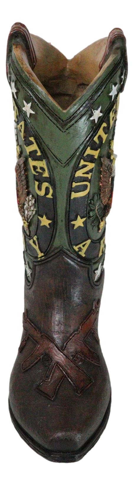 Rustic Western USA American Bald Eagle Army Emblem Cowboy Boot Flower Vase