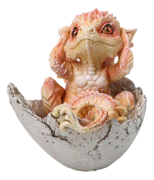 Adorable Orange Baby Dragon Hatchling Cracking Out of Egg Shell Figurine 4"H
