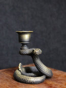 Dark Magic Coiled Serpent Rattle Snake Candlestick Taper Candleholder Figurine