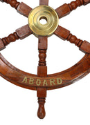 Nautical Marine Vintage Wood Brass Ship Steering Helm Boat Wheel Wall Decor 23"D