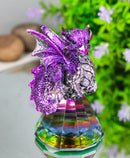 Fantasy Metallic Purple Silver Dragon On Iridescent Pyramid Glass Small Figurine