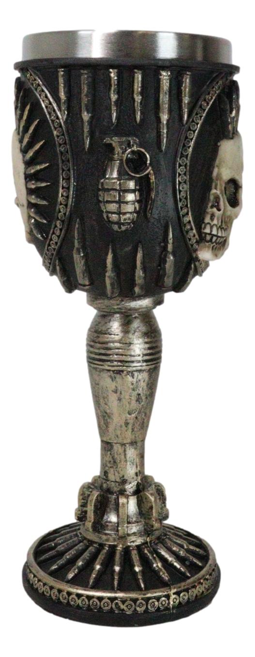 War Dog Steampunk Skeleton Bullet Spiked Mohawk Skull Wine Goblet Chalice Cup
