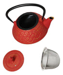 Red And Gold Traditional Ginko Tetsubin Medium Cast Iron Teapot 28oz Tea Pot